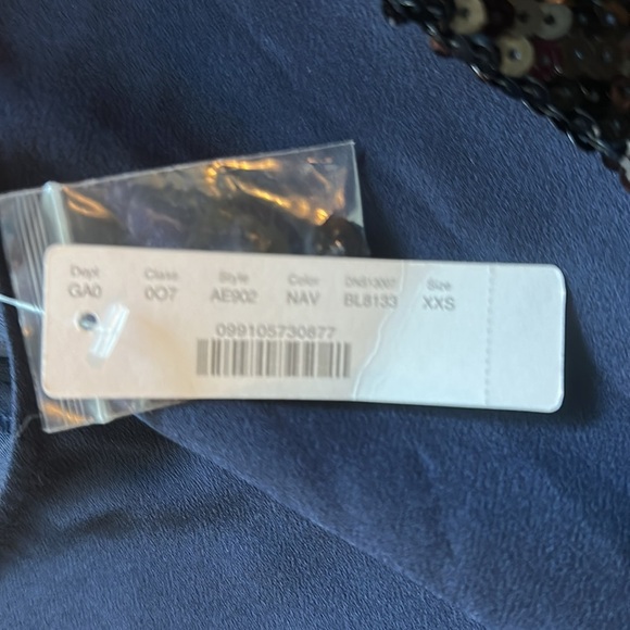 J.Crew Navy Top with Black Sequin Statement Sleeves | XXS | NWT - Picture 9 of 11